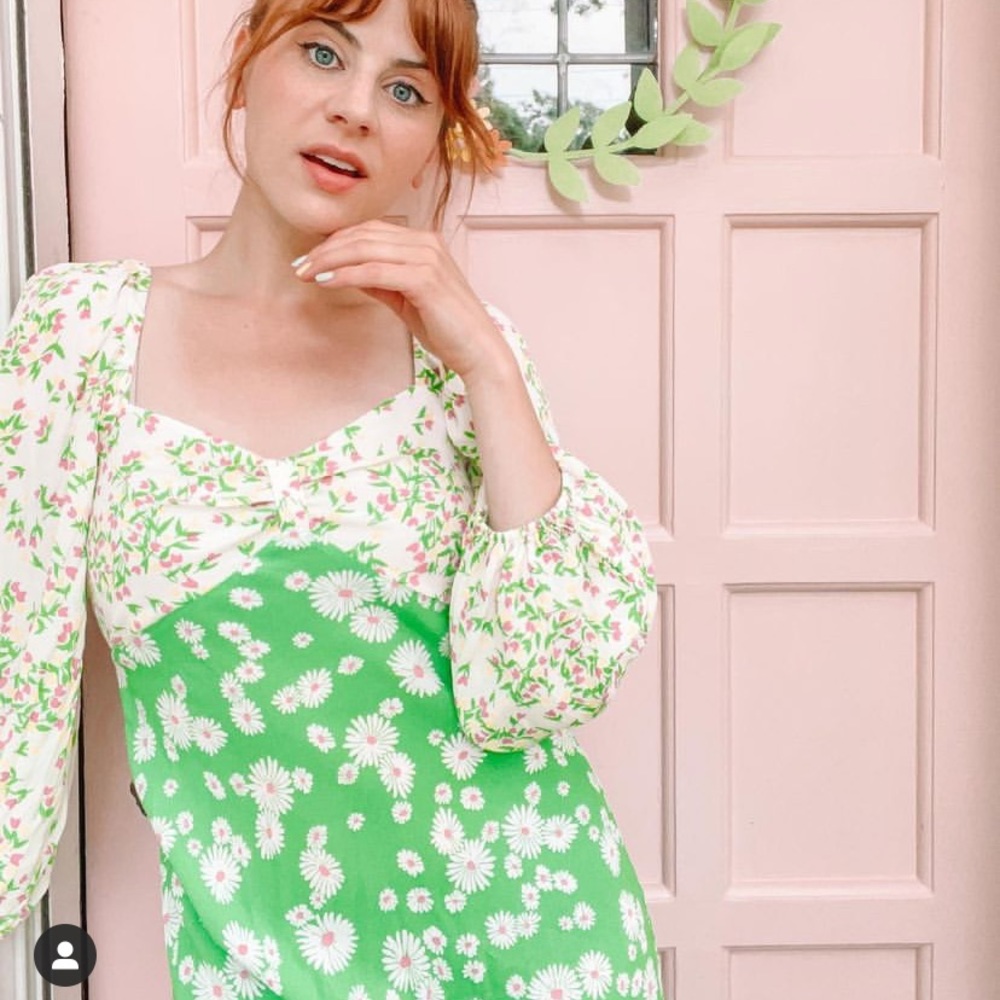 Rixo x target patchwork Daisy floral green midi dress 6